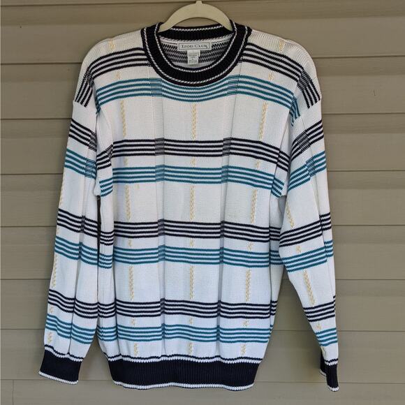 White Stripe Izod Cotton Sweater Size Large - Picture 1 of 6